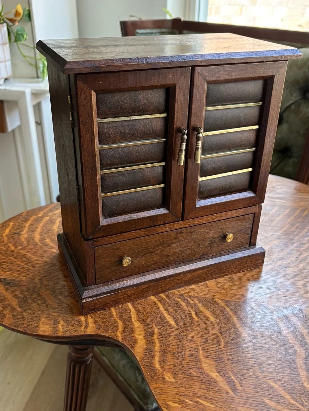 Wood Jewelry Box with Yellow Lined Interior